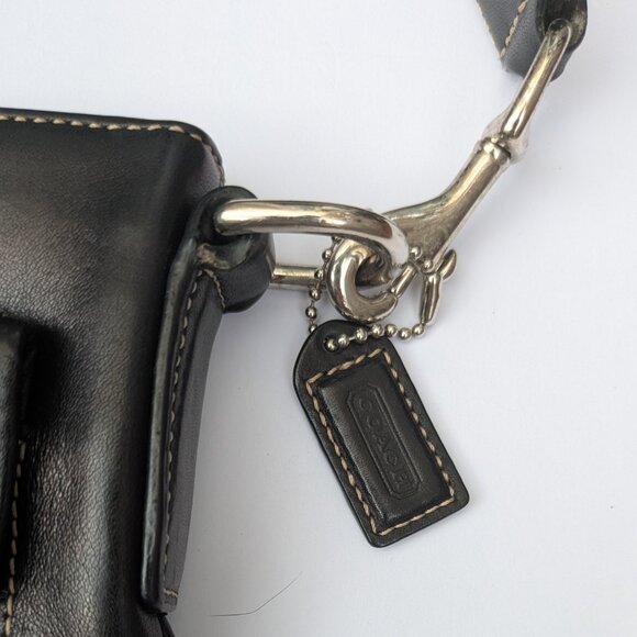 Vintage Coach Black Leather Hamilton Crossbody Bag with Buckle Front Pocket - Picture 3 of 7